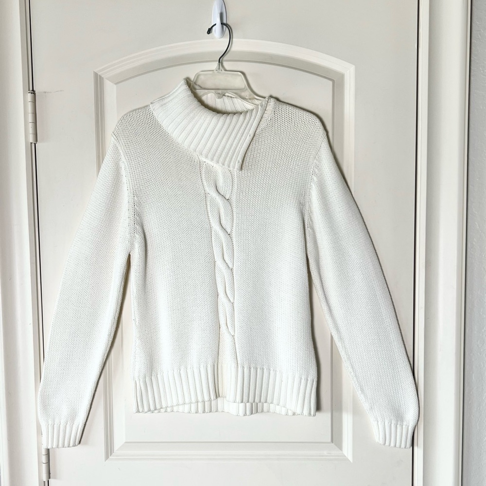 Vintage Pendleton Originals Cream Cable Knit Button Turtleneck Sweater L